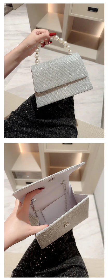 Luxury Sequined Hand-held Dinner Bag, Elegant Style Bag, High-end Chain Single-shoulder Crossbody Bag, Handbag for Wedding Party