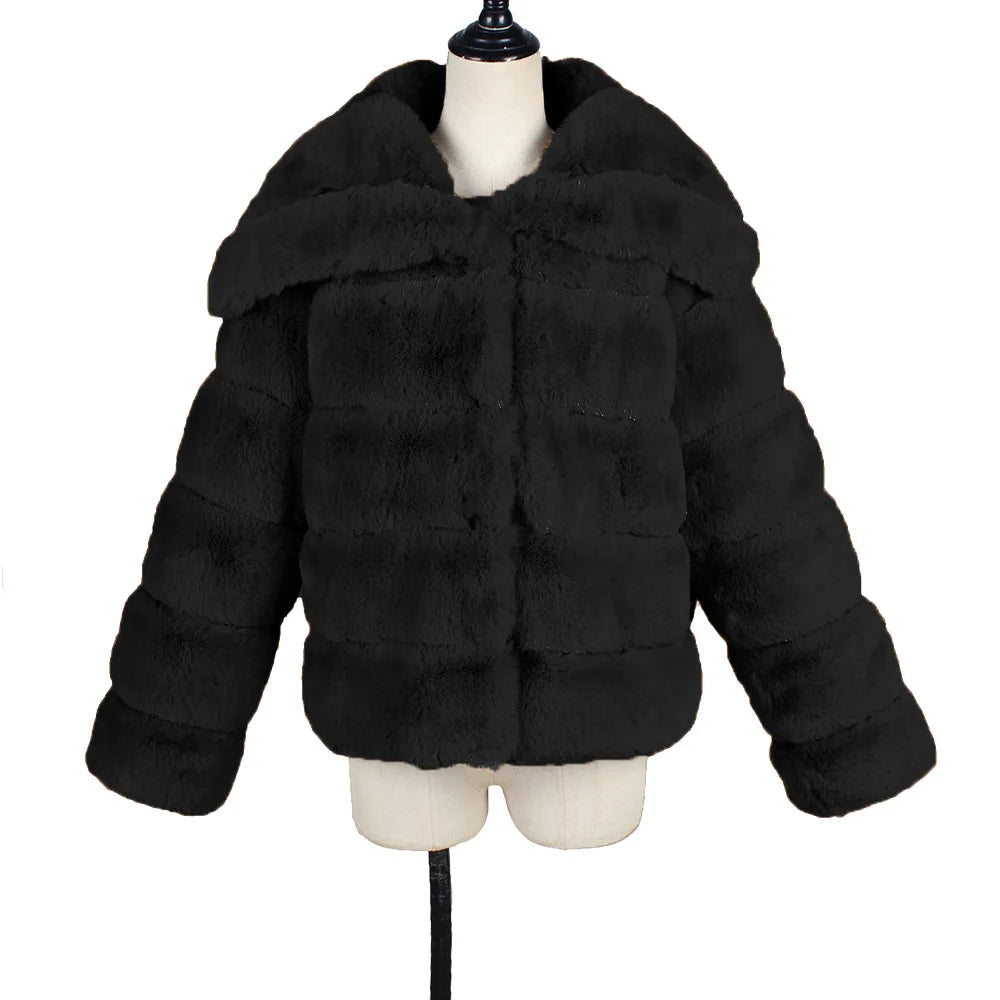 2026 Autumn Winter Turndown Collar Faux Fur Coat Women Casual Long Sleeve Fluffy Plush Jacket Khaki Thick Fake Fur Warm Cardigan