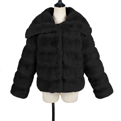 2026 Autumn Winter Turndown Collar Faux Fur Coat Women Casual Long Sleeve Fluffy Plush Jacket Khaki Thick Fake Fur Warm Cardigan