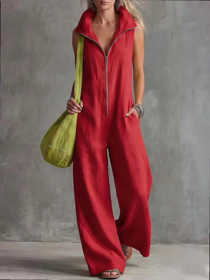 Loose Fit Jumpsuits with Pockets for Women Spring Summer Casual Linen Overall Playsuit