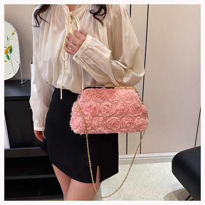 Luxury Satin Floral Bride Party Evening Clutch Bag Women Wedding Purses and Handbags Small Shoulder Chain Bag Designer Bag
