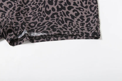 Weird Puss Leopard Print Romper Women See Through Sexy Full Sleeve Turtleneck Fall Fit Skinny Playsuit Stretch Midnight Clubwear