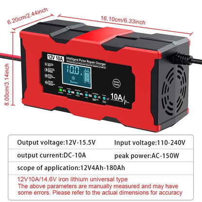 Car Battery Charger Intelligent Smart Battery Charging Universal 12V 10A/6A Fast Power Charging Pulse Repair Tools For SUV Motorcycle Truck RV