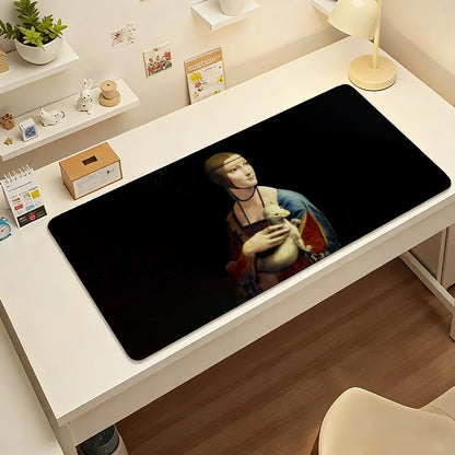 L.da Vinci Acrylic Paint Mouse Pad Large Non-Slip Waterproof Mat Stitched Edge Keyboard Pad for Gaming Daily Office