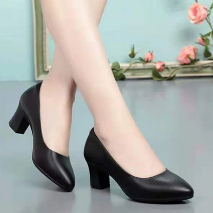 Women Classic Black Pu Leather High Quality Heel Shoes Sapatos Femininas Lady Fashion Beige Comfort European Stylish Pumps A24