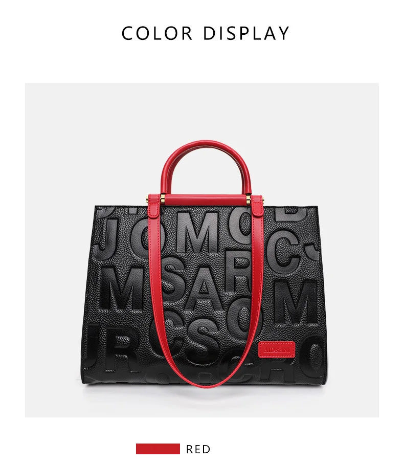 2026 New Large Capacity Contrast Letter Printed Women's Handbag High end Cowhide Mom's Bag