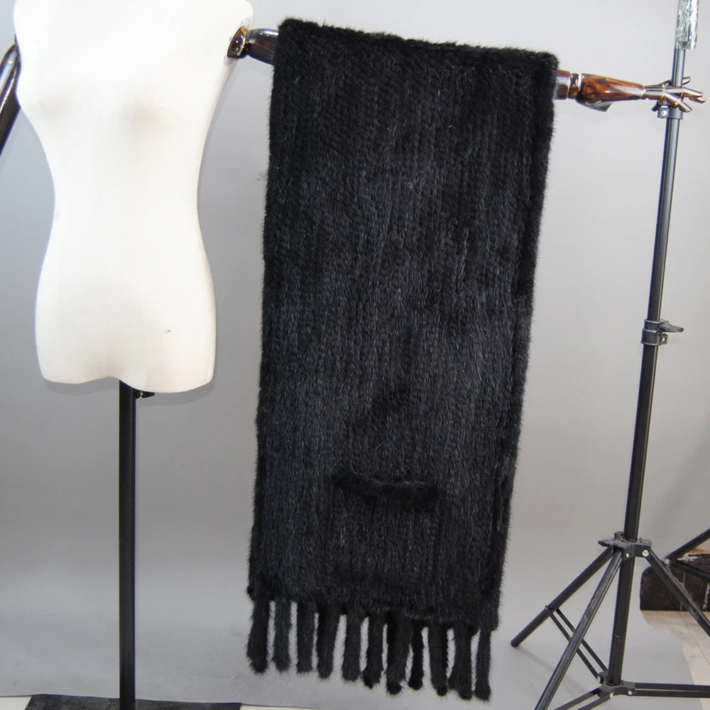 Lady Winter Warm Natural Mink Fur Pashmina Scarf Women Knit 180x35cm Real Mink Fur Warp Scarves Female Mink Fur Poncho Mufflers