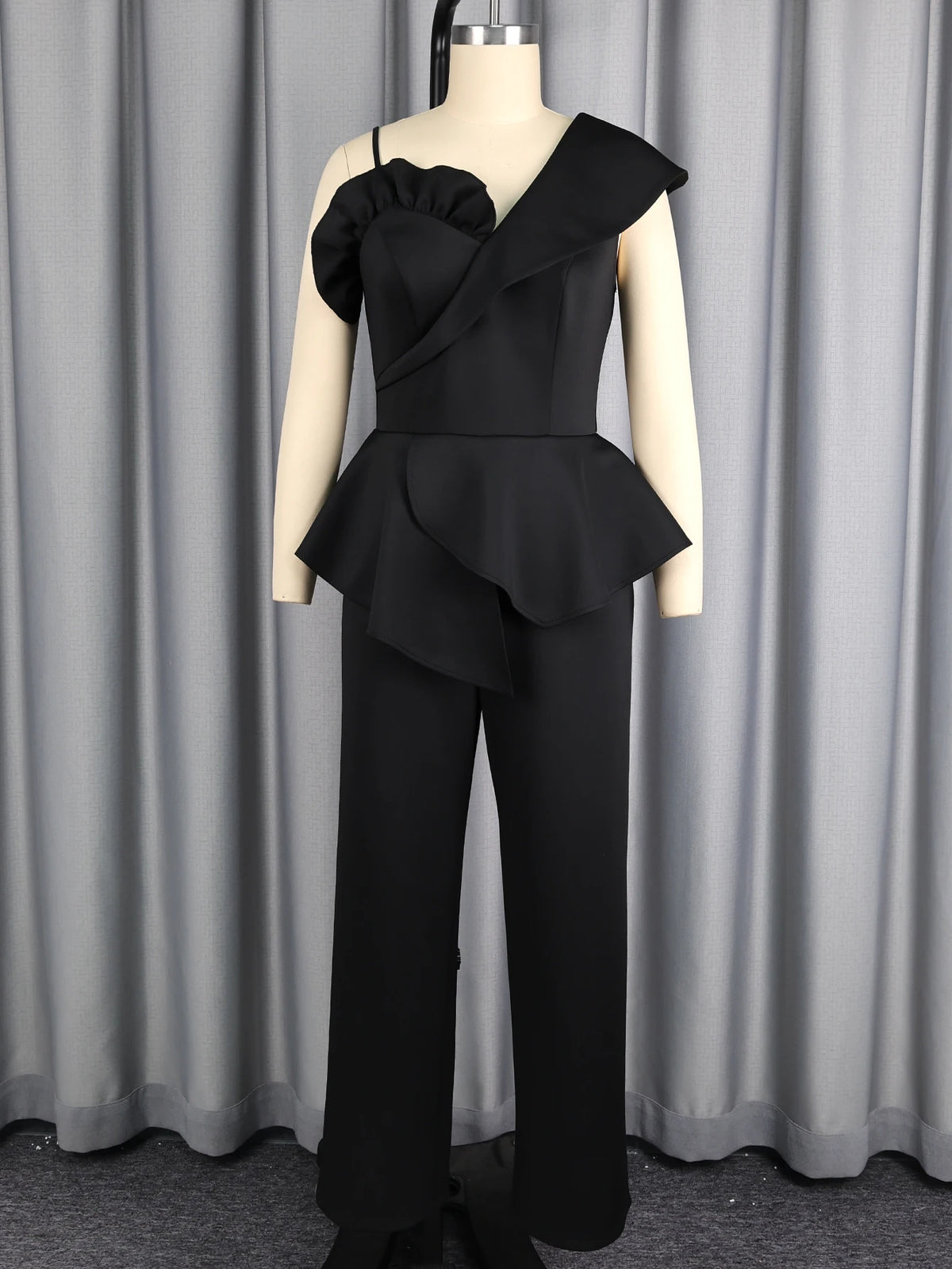 Women Stylish One Shoulder Jumpsuit Irregular Neck Peplum High Waist Church Wedding Guest Business Party Banquet Formal Outfits