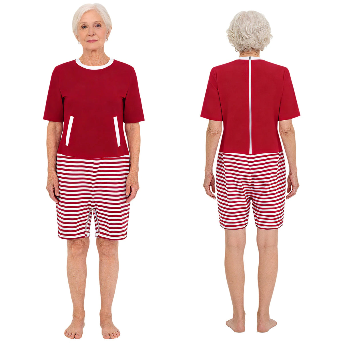 Women Elderly Alzheimer Nursing Jumpsuit Special Need Adaptive Clothing Long Sleeve Back Zipper Anti-strip Stripe Rompers Pajama