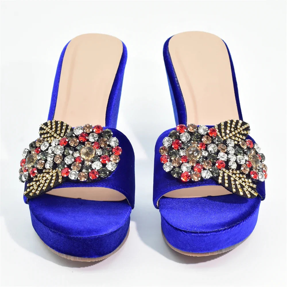 Italian Designers Luxury Round Toe Bright Diamond Elegant Summer Party Women's Platfrom High Heels Shoes Wedding Shoes Bride