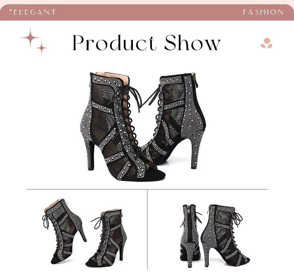 SWDZM Women Dance Boots Shiny Latin Jazz Dance Shoes Full Rhinestone Dancing Boots Customizable Heels Women Ladies Dancing Shoes