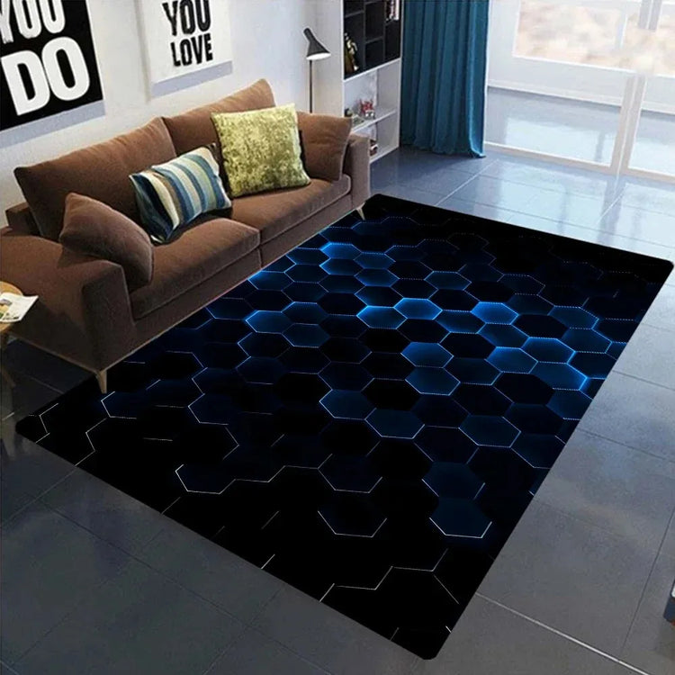 3D Geometric Carpet Neon Lights Rugs Hexagons Carpets for Home Play Gaming Room Decor Livingroom Bedroom Teens E-Sport Rug Mat