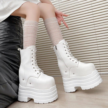 20 CM Women Platform Boots Casual Outdoor Shoes Chunky Simple Design Ankle Boots Cool Nightclub Party Cosplay Shoes