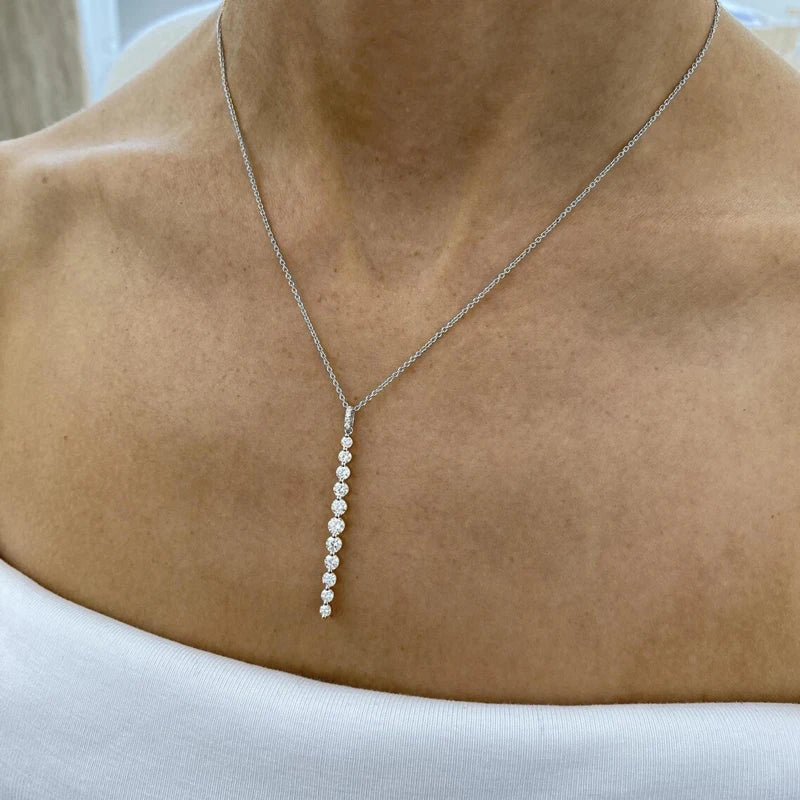 Lnngy Sparkling 11-Stones Moissanite Diamond Necklace  for Women 14K Gold Filled Long Drop Pendant Necklace Glamour Jewelry Gift