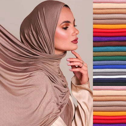 Womens Muslim Ramadan Fashion Modal Cotton Jersey Hijab Womens High Quality Solid Color Soft Hijab Long African Scarf