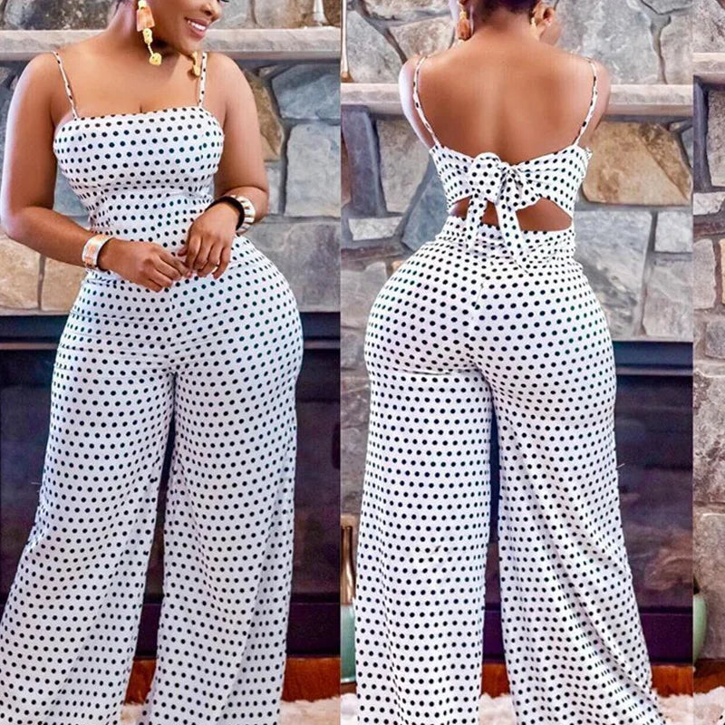 Siren Chic 2026 Women's Fashion Dot Print Wrap Chest Cami Jumpsuit Sexy Sleeveless Party Rompers