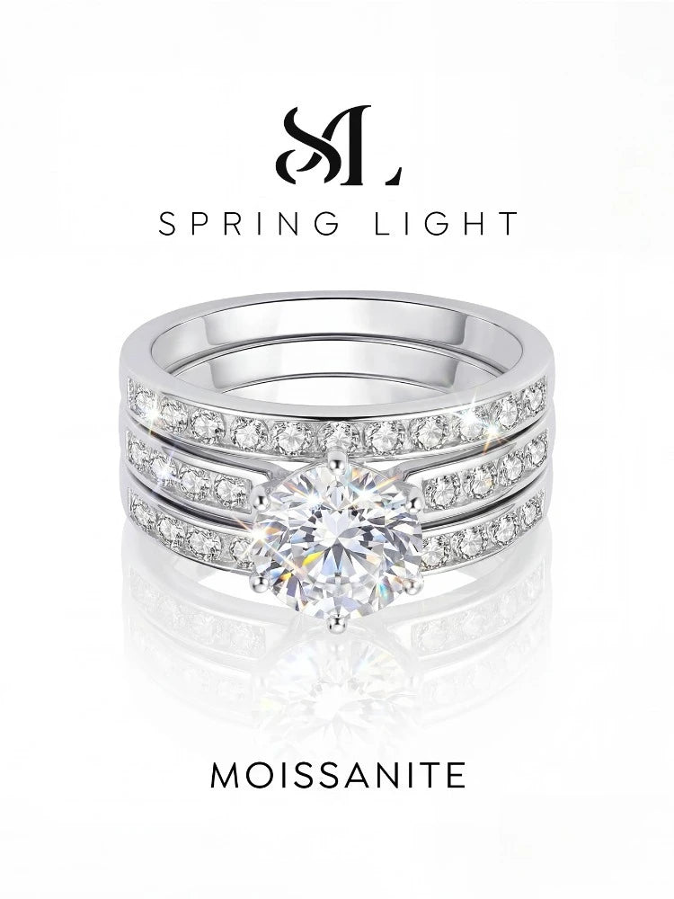 2CT Glittering Real Moissanite Diamond Ring Set For Women Gift Real 925 Sterling Silver Hot Sale Wedding Fine Jewelry