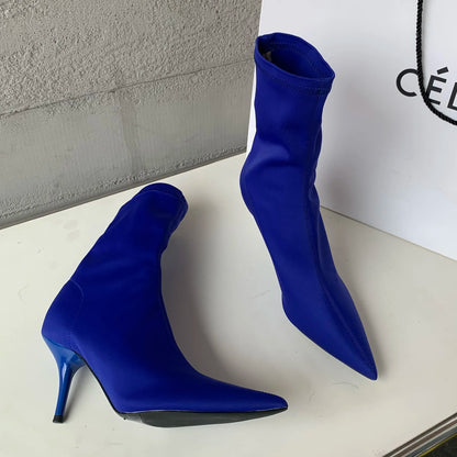2026 New Spring Autumn Stretch Fabric Women Ankle Boots Sexy Pointed Toe High Heels Fashion Female Socks Pumps Shoes
