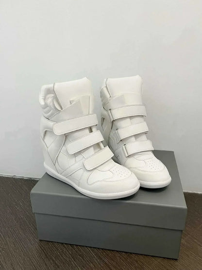 Women's Ankle Boots 2026 New Genuine Leather 8CM Hidden Heel Women Platform Sneakers Fashionable Splice Color Design Women Shoes