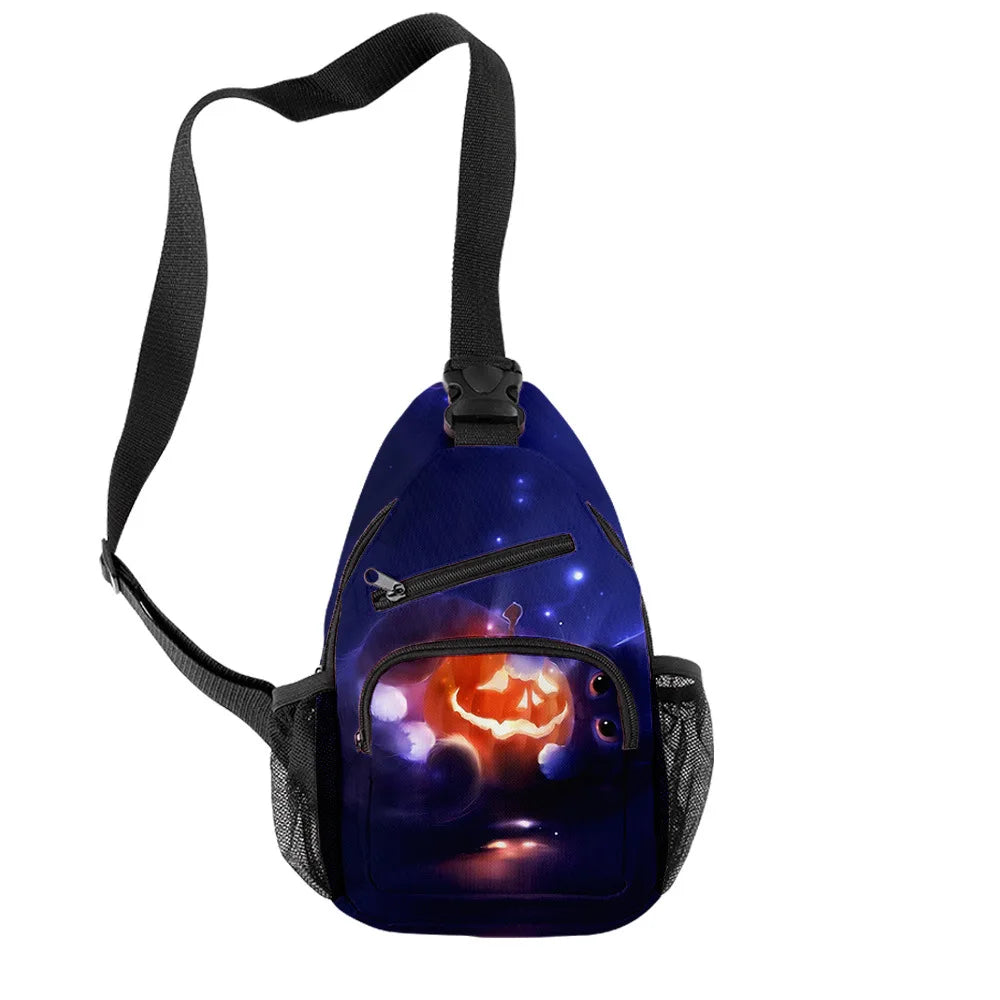 Fashion Youthful Halloween Skeleton Boys/Girls 3D Printed Chest Bags Oxford Waterproof Sports Crossbody Travel Bag Shoulder Bags