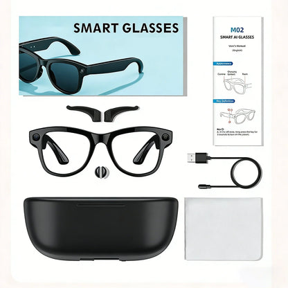 M02 Smart Sunglasses AI Translation 100+ Languages 8MP Camera Bluetooth Music Call Smart Glasses with Charging Box