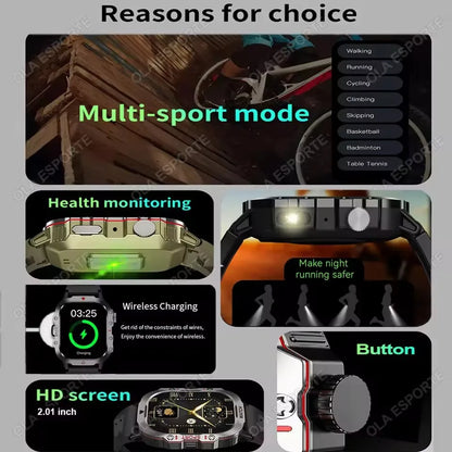 2026 New Military Smart Watch Men 3ATM Outdoor Sports Fitness Tracker Blood Pressure Health Monitoring BT Call GPS Smartwatch