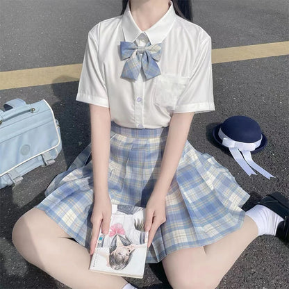 New Japanese School Uniform Korean Student Jk Seifuku Blouse Pleated Skirt Tie Full Set Girl Plaid Skirt Pink Uniforms For Woman