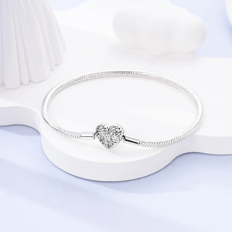 Silver 925 Bracelet Original Bracelets Colorful Zircon Heart Flower Cat Snake Chain For DIY Charms 17-20CM Luxury Jewelry Gifts