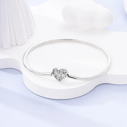 Silver 925 Bracelet Original Bracelets Colorful Zircon Heart Flower Cat Snake Chain For DIY Charms 17-20CM Luxury Jewelry Gifts