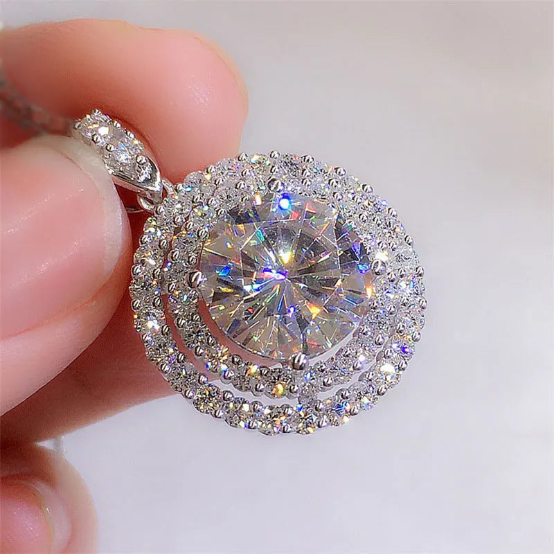 OXTAO Big Moissanite Starry Sky Pendant Necklace 8mm 2ct D VVS1 for Women 14K Gold Filled Wedding Fine Jewelry Charm Necklace