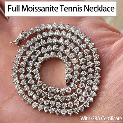 Serenity 3 Claw D Color Moissanite Tennis Necklace for Women Men 100% S925 Sterling Silver Lab Diamond Luxury Neck Chain Jewelry