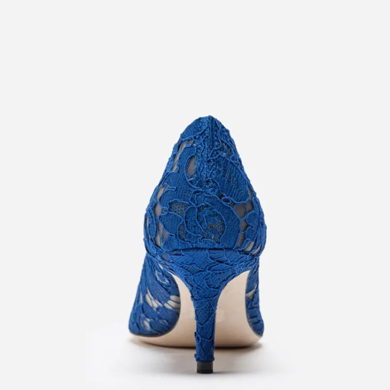 Mesh lace high-heeled shallow mouth shoes 2026 new pointed crystal buckle slim heel fashionable banquet women's single shoes