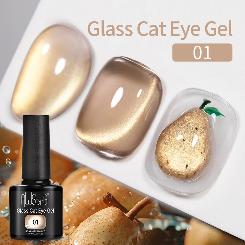AWStorG 7.5ml Light Color Cat Eye Gel Nail Polish Pink Semi Permanent Glitter Magnetic Gel Soak Off UV LED Varnish Nail Art