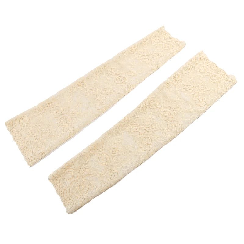 Women Summer Ice Silk Lace Arm Sleeve Elastic Sleeve Driving Gloves Black White Long Fingerless Mittens Sunscreen Gloves