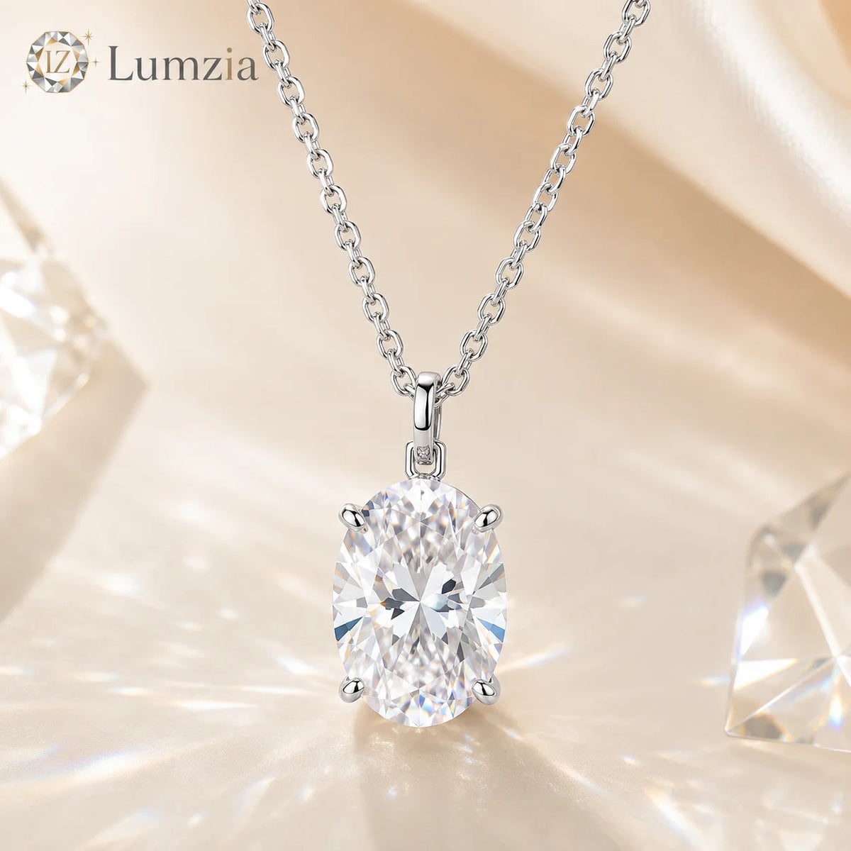 2CT Oval Moissanite Pendant Necklace GRA Certificate Plated Copper Solitaire Necklace Gift for Women