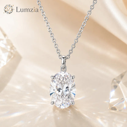2CT Oval Moissanite Pendant Necklace GRA Certificate Plated Copper Solitaire Necklace Gift for Women