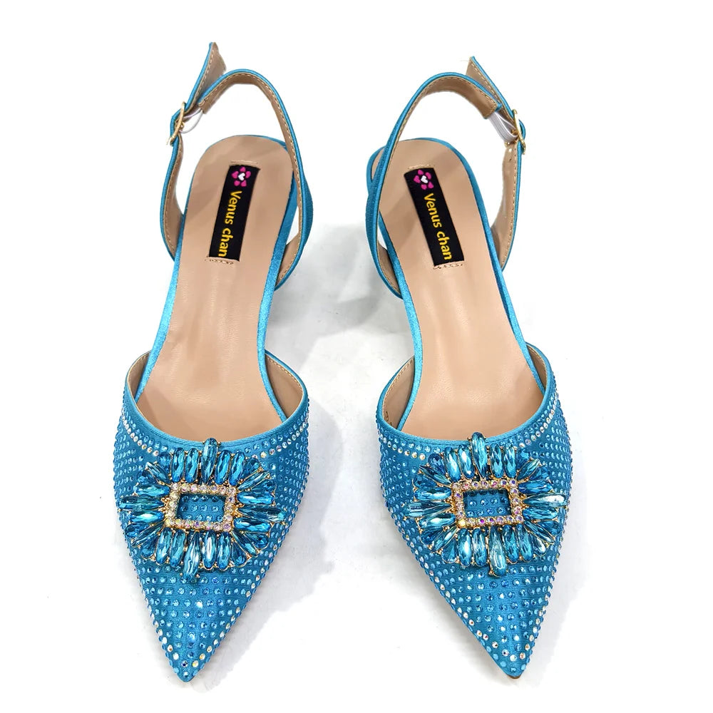 2025 Nigerian Women's Party Shoes and Bags Medium Heel Pointed Toe Elegant Party Footwear With Matching Color Handbag for Women