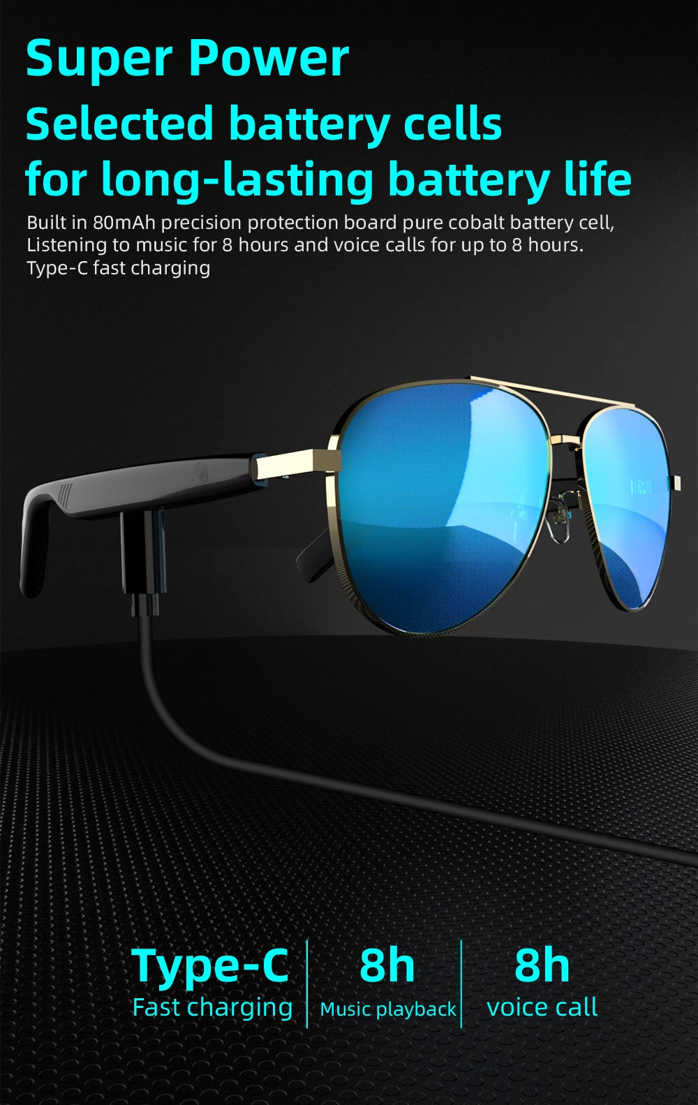 Smart Wireless Bluetooth Glasses Fashion Anti-Blue Light Glasses Multi-functional Music Playback Phone Answering Touch Operation