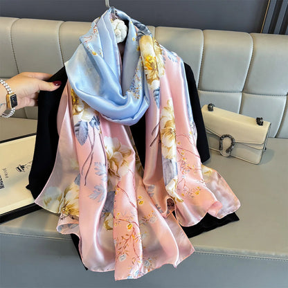 180*90cm Large Silk Satin Scarf Women Fashion Printed Scarf Spring And Summer Styles New Shawl Wrap Female Hand 2025 NEW