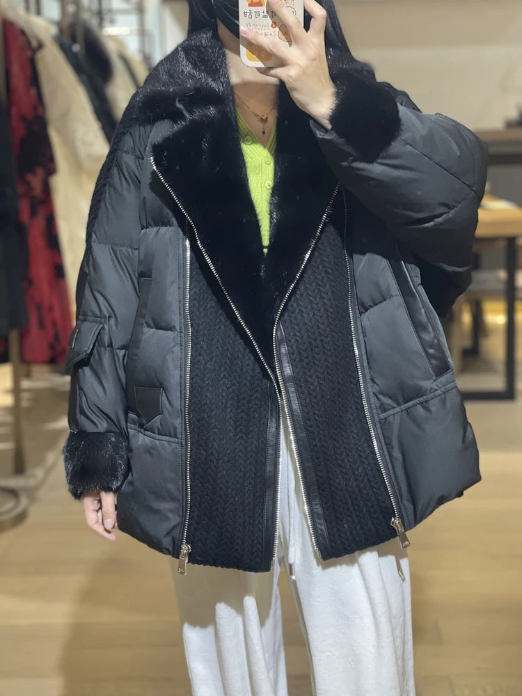 OFTBUY 2023 Real Fur Coat Winter Jacket Women Natural Mink Fur Thick Warm Goose Down Coat Loose Outerwear Streetwear New Fashion