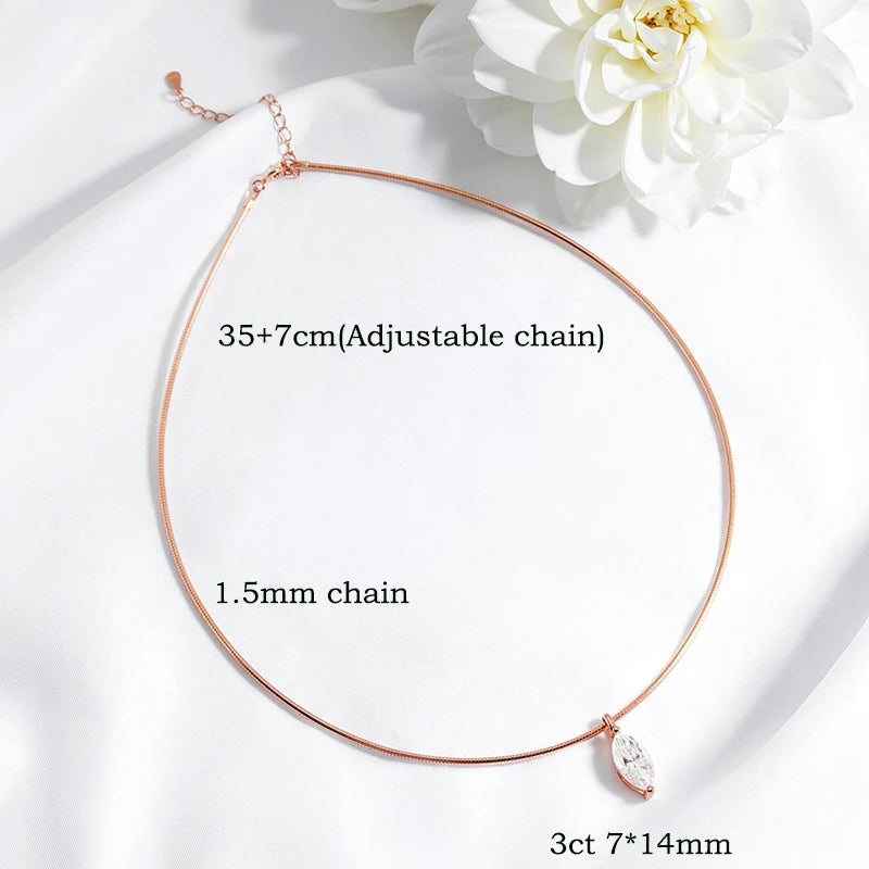 Smyoue 3CT 7*14MM Marquise Cut Moissanite Necklace for Women Solitaire Pendant Sparkling Chain Lab Diamond Pure 925 Jewelry