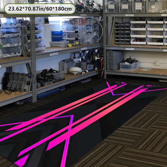Neon Geometric Crystal Velvet Motorcycle Mat, Non-Slip Garage Floor Mat for Motorbike Parking, Multi-Size, Cool Style Decor