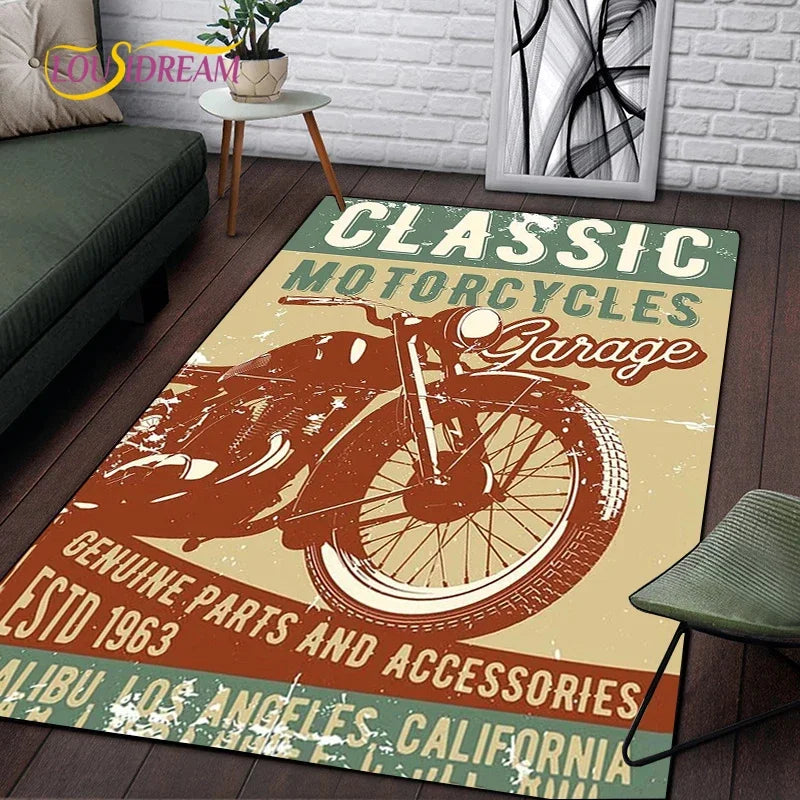 Retro Motorcycle Area Rug Carpet Moto Fans Non-slip Large Door Step Mat Bathmat for Living Room Bedroom Entrance Home Decoration