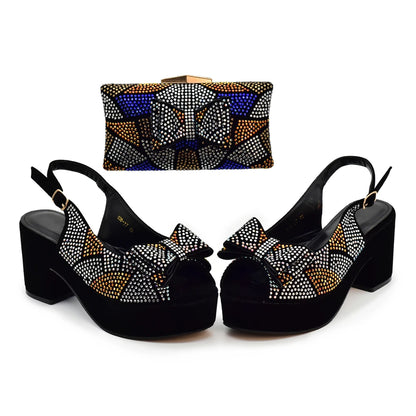 Lastest Italian Design Fashion Style Ladies Shoe with Matching Bag Set 2024 Nigerian Shoes and Bag Set Wedding Shoes Bride