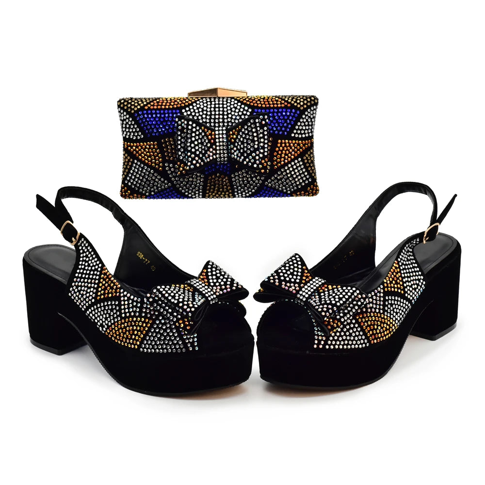 Lastest Italian Design Fashion Style Ladies Shoe with Matching Bag Set 2024 Nigerian Shoes and Bag Set Wedding Shoes Bride