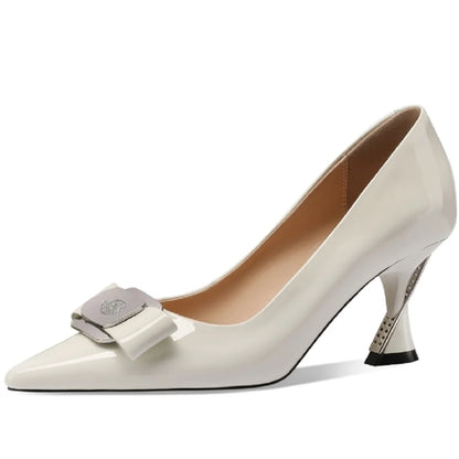 【JOCHEBED HU】Women Genuine Leather Pumps Deer Party Wedding Stiletto Office Pointed Toe Fashion High Heels Leather Shoes 33-43