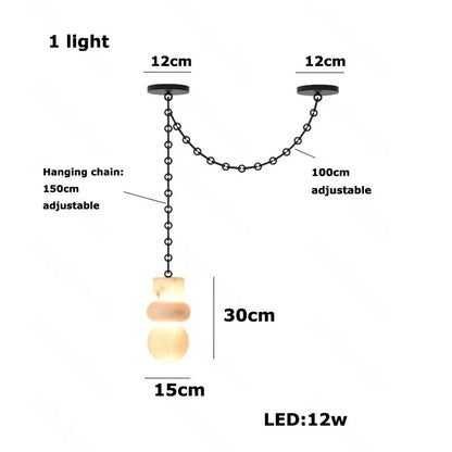 Alabaster Marble Chain Hanging Pendant Lights Collection for Dining Room Spanish Natural Marble LED Chandelier For Living Room