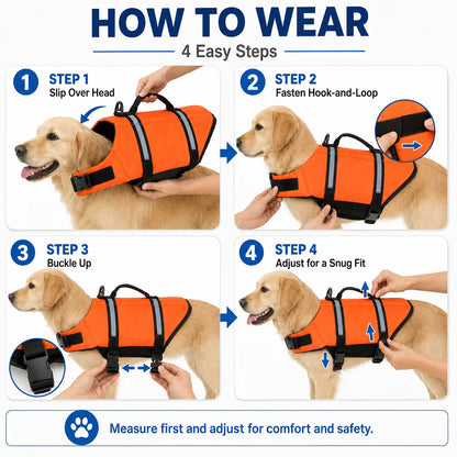 Dog Life Jacket Reflective Adjustable Pet Swimming Vest Enhanced Buoyancy Safety Swimwear with Rescue Handle for Dogs