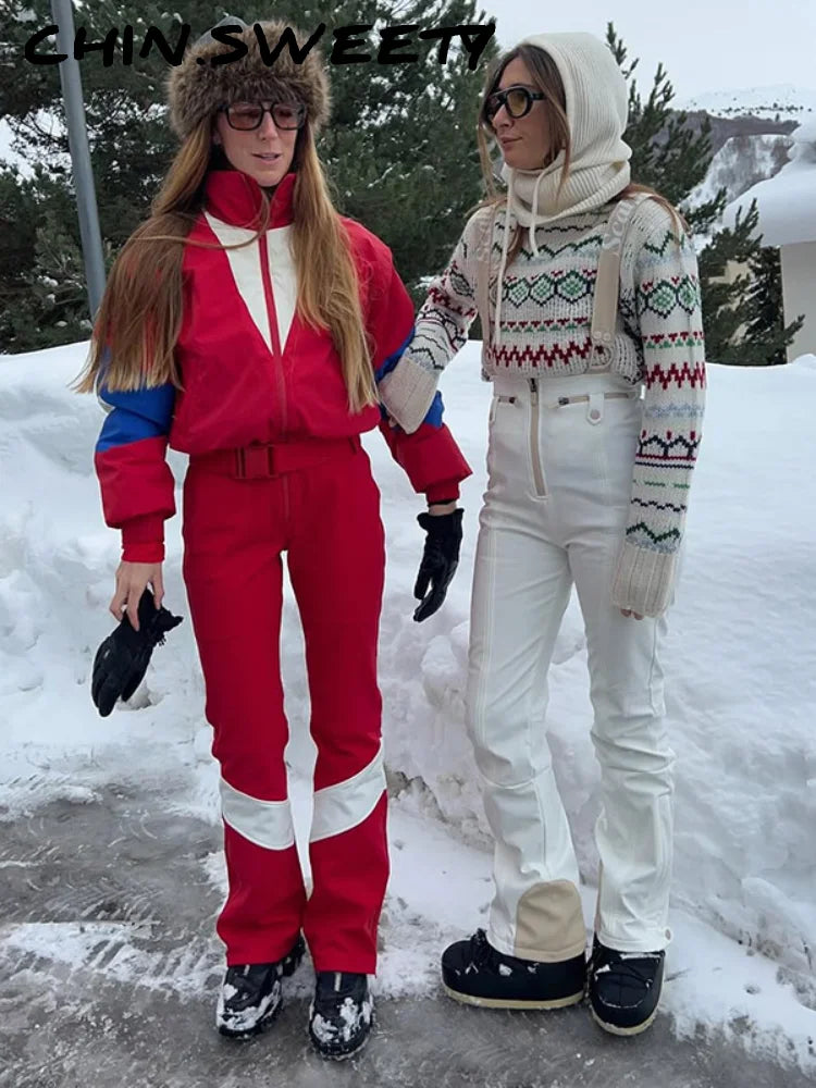 Casual Stand Collar Women Ski Jumpsuits Zippers Waist-Closed Thicken Lady Jumpsuit 2026 Autumn Winter Fashion Female Skiwear