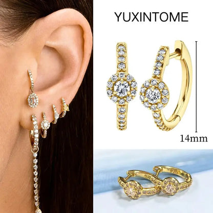 White Color Zircon Hoop Earrings 925 Sterling Silver Needle Cross/Star/Flower/Water Drop Pendant Gold Earrings Luxury Jewelry